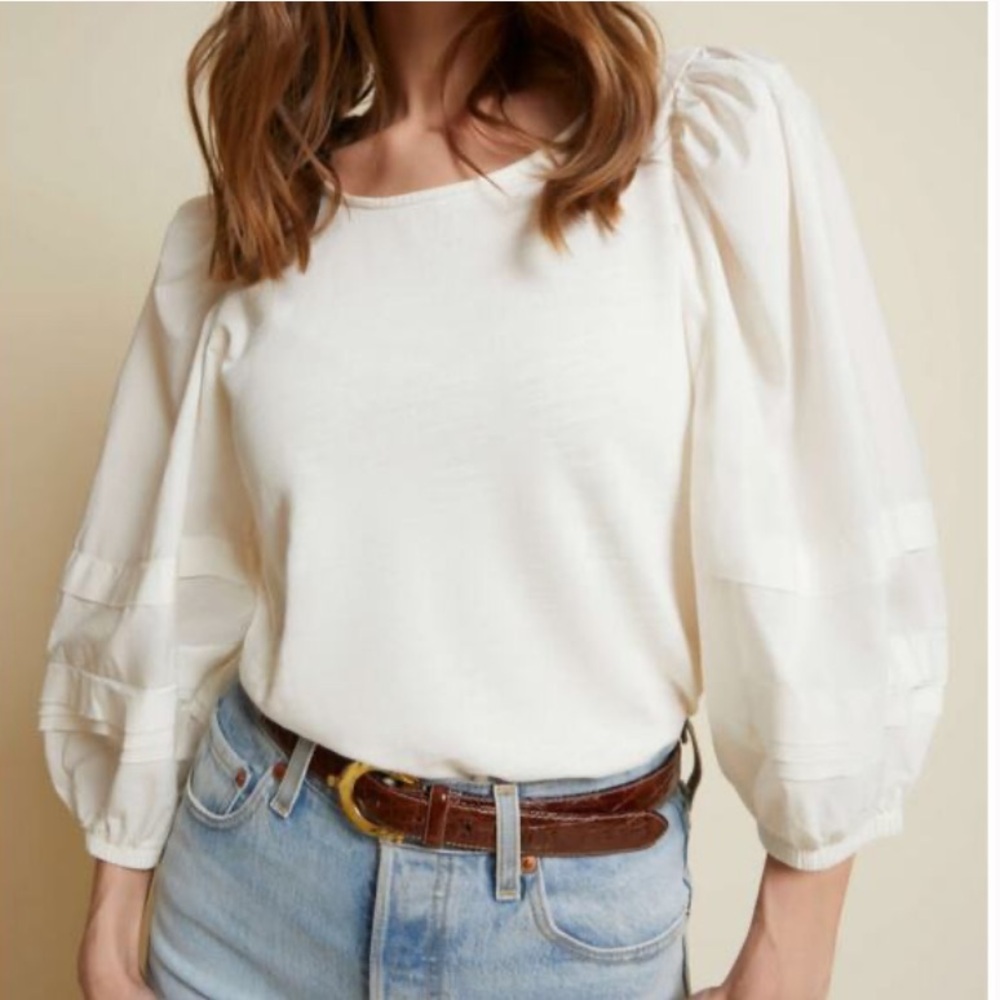 Anthropologie Nation LTD Gracie 3/4 Balloon Sleeve and Back Bow Top in Ivory
